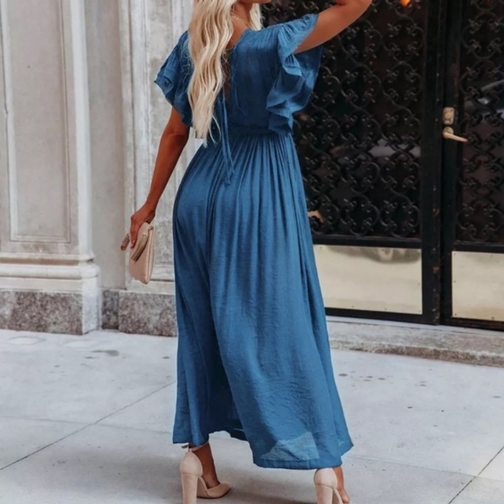 SOLD OUT Blue Gauze Boho Button Maxi Dress - Picture 6 of 9